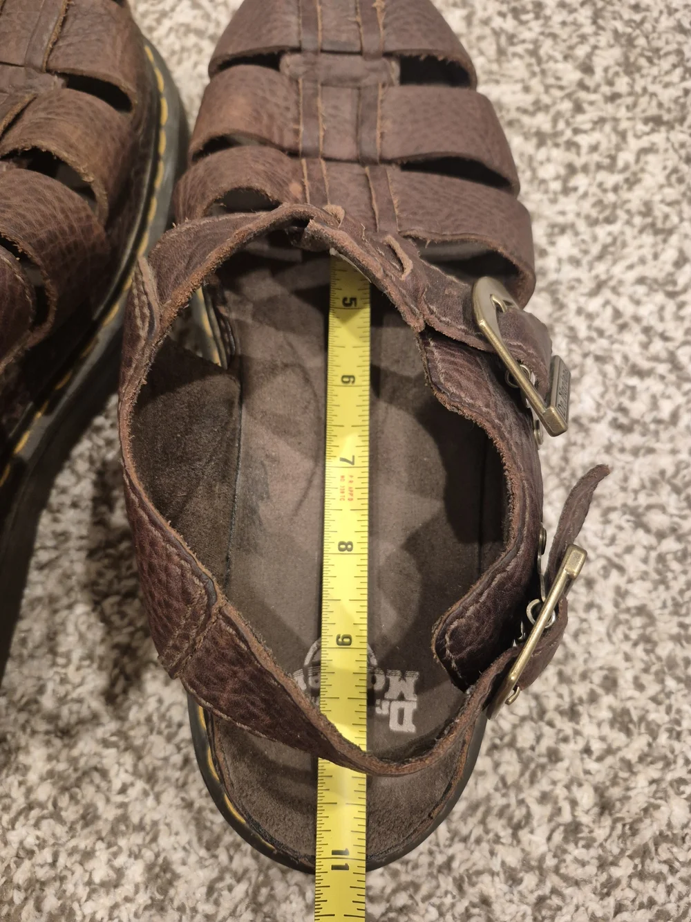 Dr. Martens Brown Leather Fisherman Sandals with Yellow Stitching